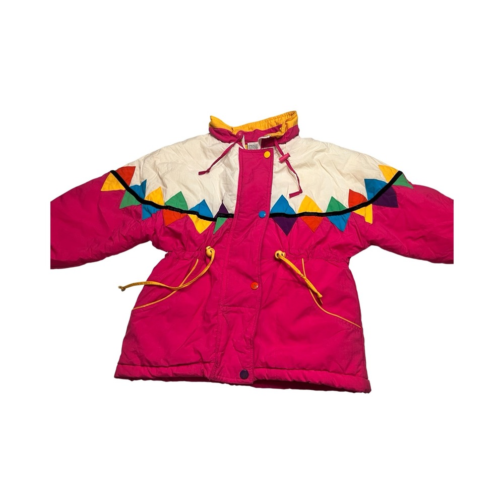Vintage‎ Honors Kids Pink Colorblock Puffer Jacket 90s Geometric Ski Size M 7-8